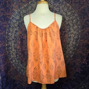 Merona Orange Paisley Pattern Lightweight Swing Tank Top Womens Large